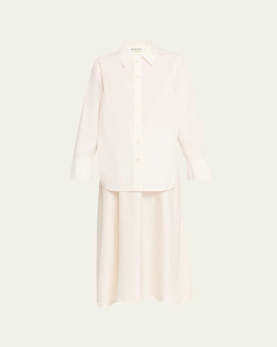 Silk-Poplin Combo Gilet Maxi Dress